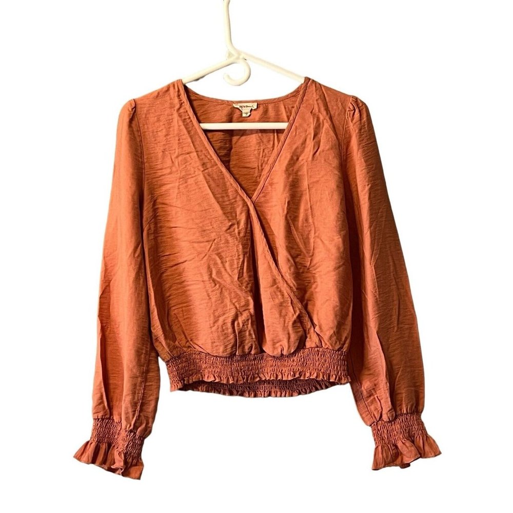 Hem‎ & Thread ANTHROPOLOGIE Mauve Summer Blouse With Ruffles Size Large Boho
